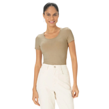 BLUSA BEGE MALHA CANELADA MALWEE | BÁSICA MANGA CURTA