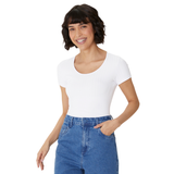 BLUSA BRANCA MALHA CANELADA MALWEE | BÁSICA MANGA CURTA