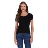 BLUSA PRETA MALHA CANELADA MALWEE | BÁSICA MANGA CURTA