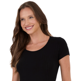 BLUSA PRETA MALHA CANELADA MALWEE | BÁSICA MANGA CURTA