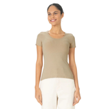 BLUSA BEGE MALHA CANELADA MALWEE | BÁSICA MANGA CURTA