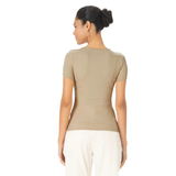 BLUSA BEGE MALHA CANELADA MALWEE | BÁSICA MANGA CURTA