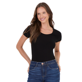 BLUSA PRETA MALHA CANELADA MALWEE | BÁSICA MANGA CURTA