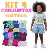 Kit 4 Conjuntos Menina (1 a 8 Anos) – 100% Algodão, Conforto - Estilo e Qualidade