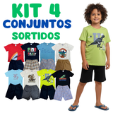 Kit 4 Conjuntos Infantis Masculino (1 a 8 Anos) – 100% Algodão Qualidade Premium
